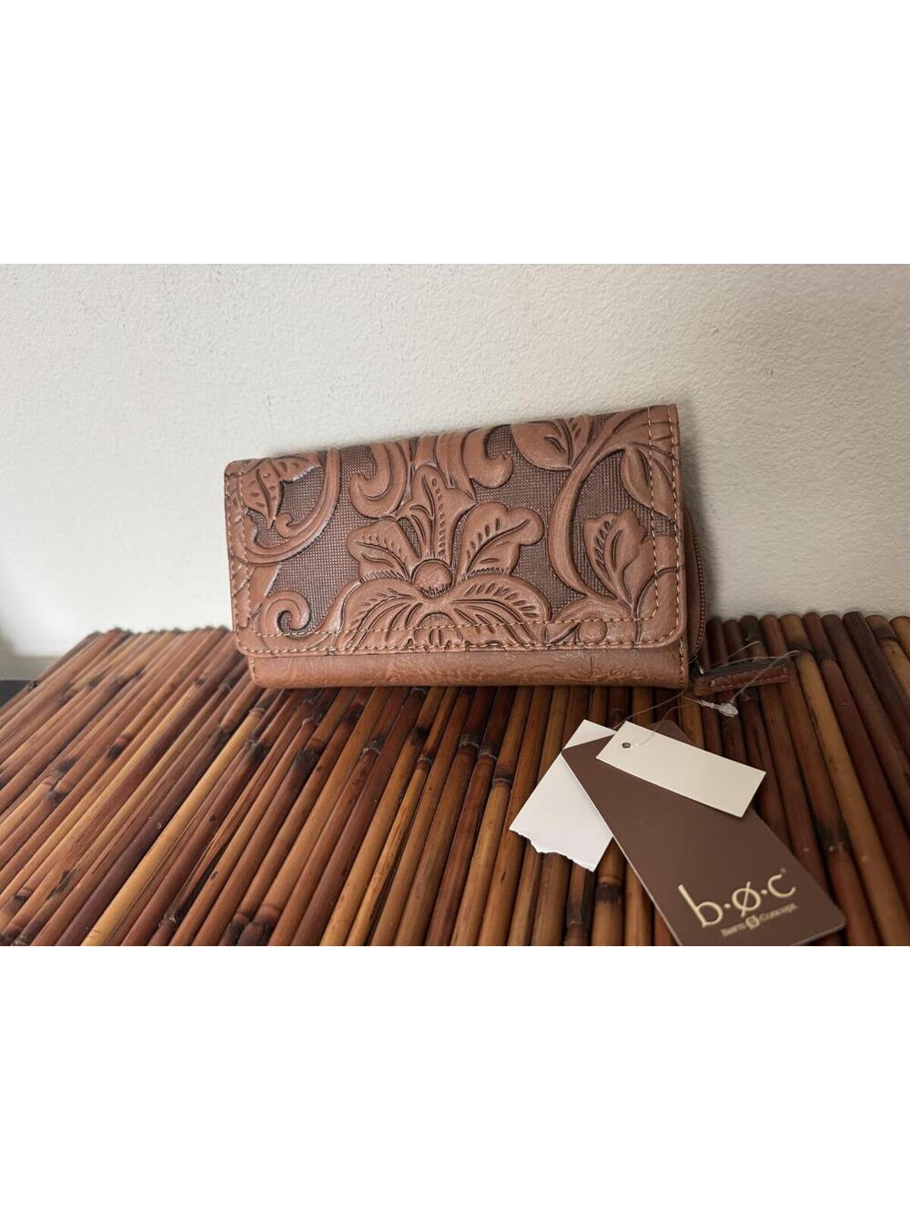 BOC Born Concept Wallet Brown Embossed Floral Snap Zip Organizer NWT
